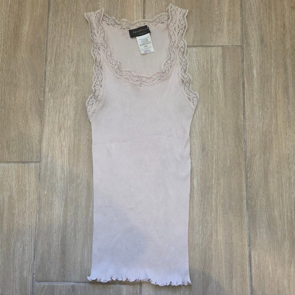 Rosemunde Silk Blend Lace Trim Tank Top Womens XL Pink Ribbed Stretch Camisole